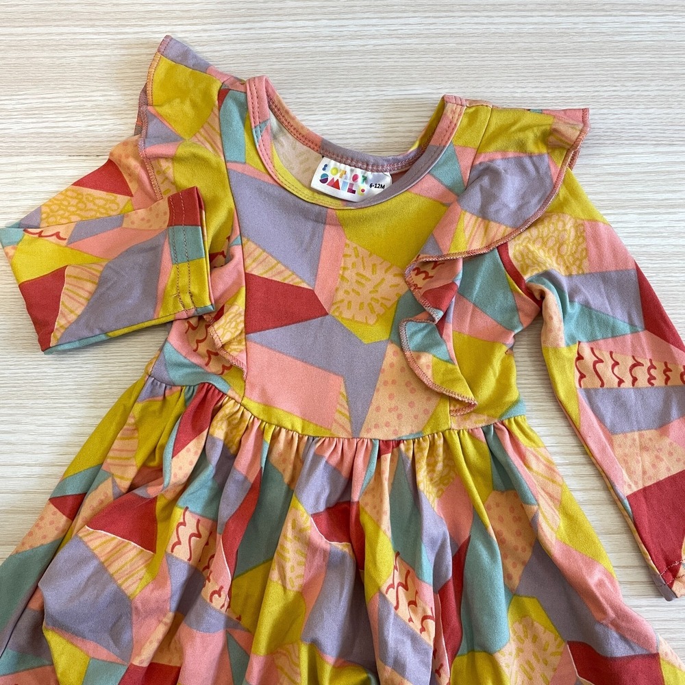 Dot Dot‎ Smile Geometric Ruffle Dress 6-12 Months Long Sleeve